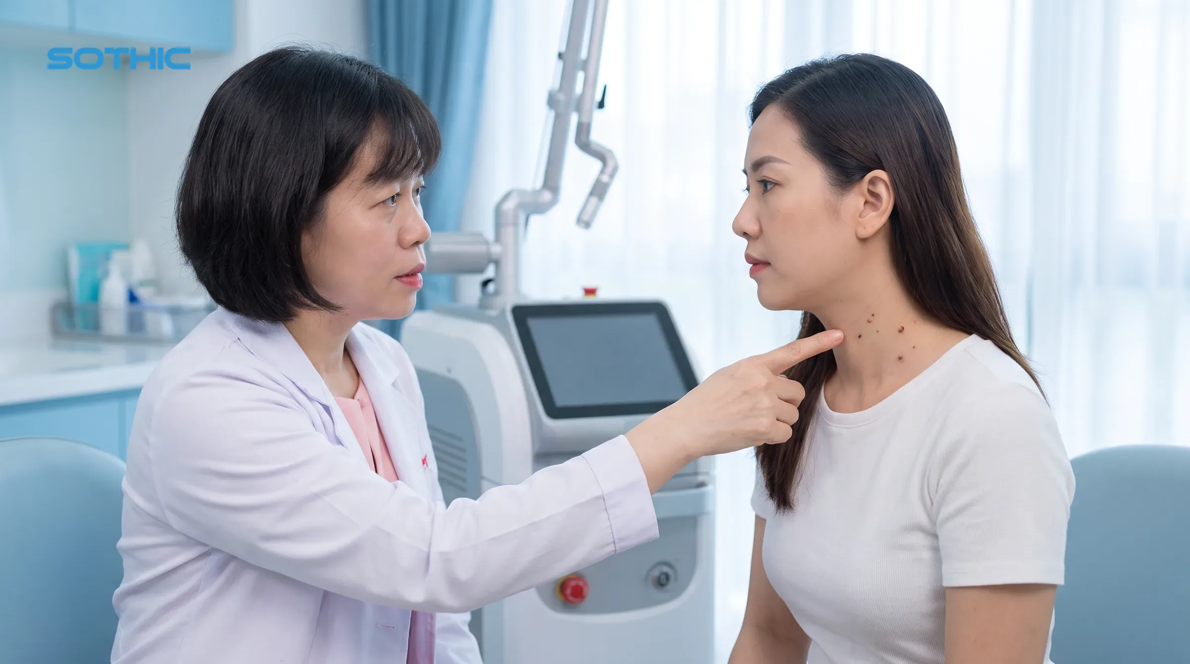bác sĩ thăm khám mụn thịt