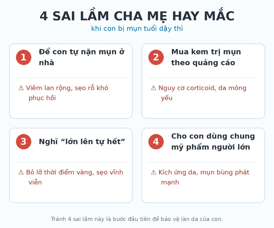 Sơ đồ 4 sai lầm phổ biến của cha mẹ khi con bị mụn tuổi dậy thì