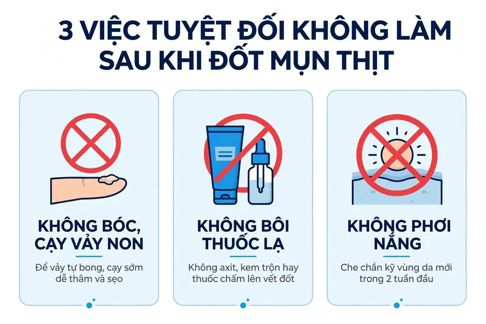 Infographic 3 việc tuyệt đối không làm sau khi đốt mụn thịt