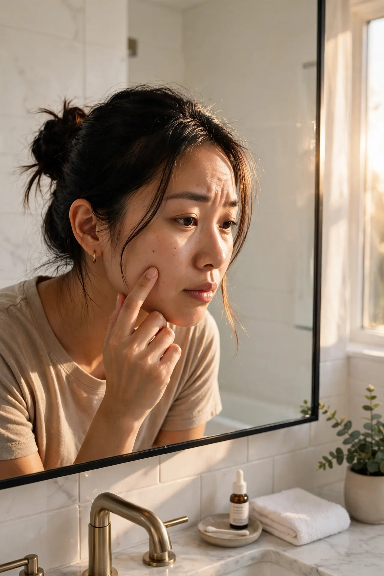 Tự kiểm tra loại sẹo rỗ bằng gương dưới ánh sáng nghiêng